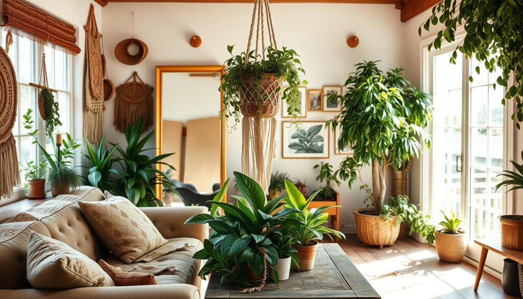 bohemian home decor with houseplants