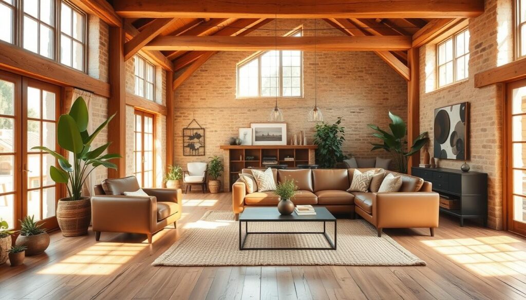 modern rustic interior design with natural light